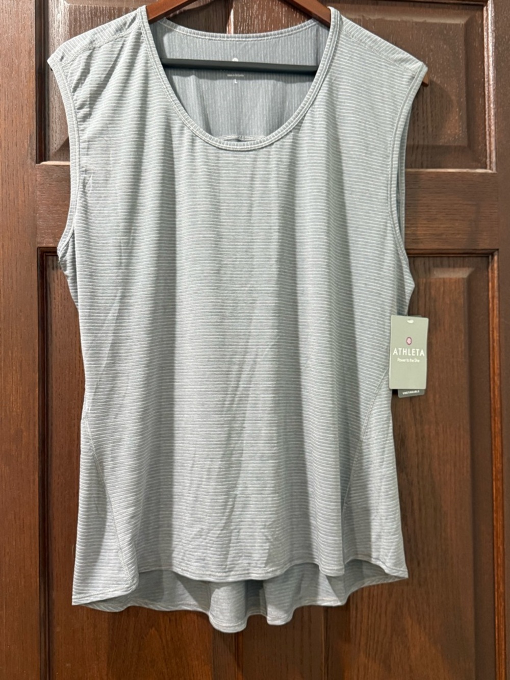 Athleta Light Gray Micro-Striped Sleeveless Scoop Neck Tank